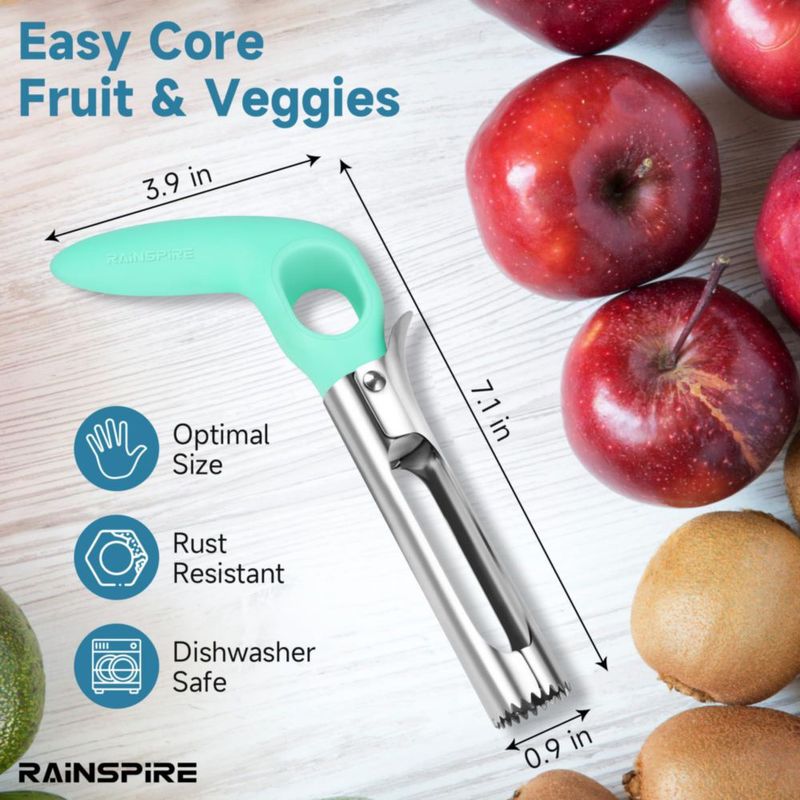 Descorazonador de Manzanas Rainspire Acero Inoxidable con Mango Verde Menta