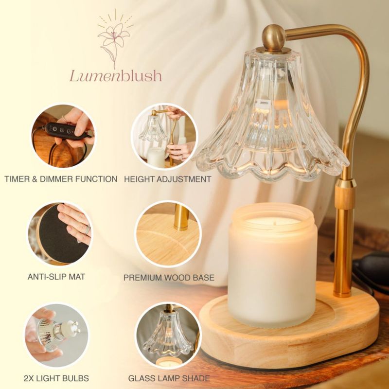 Lámpara Calentadora de Velas Lumenblush con Temporizador Regulable y Acabado en Roble