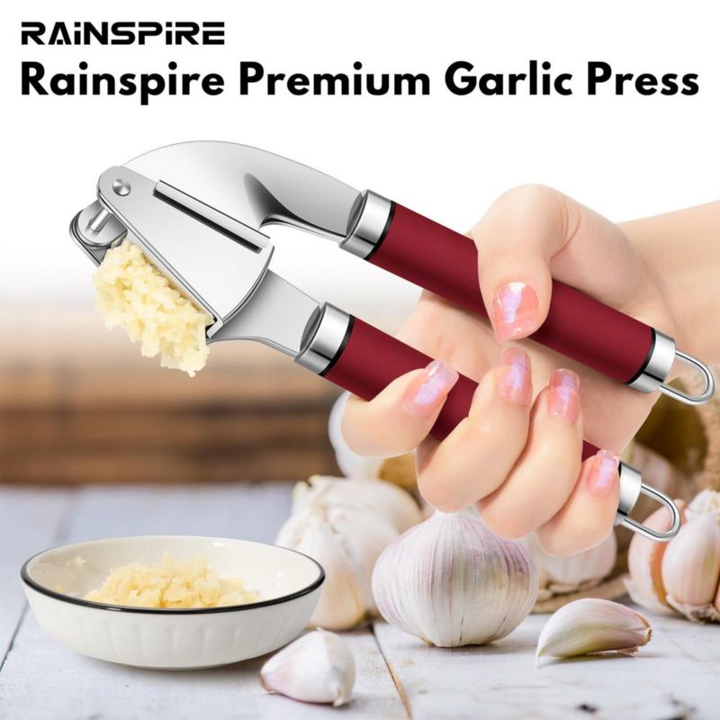 Prensa de Ajo Rainspire de Acero Inoxidable Rojo Apta para Lavavajillas