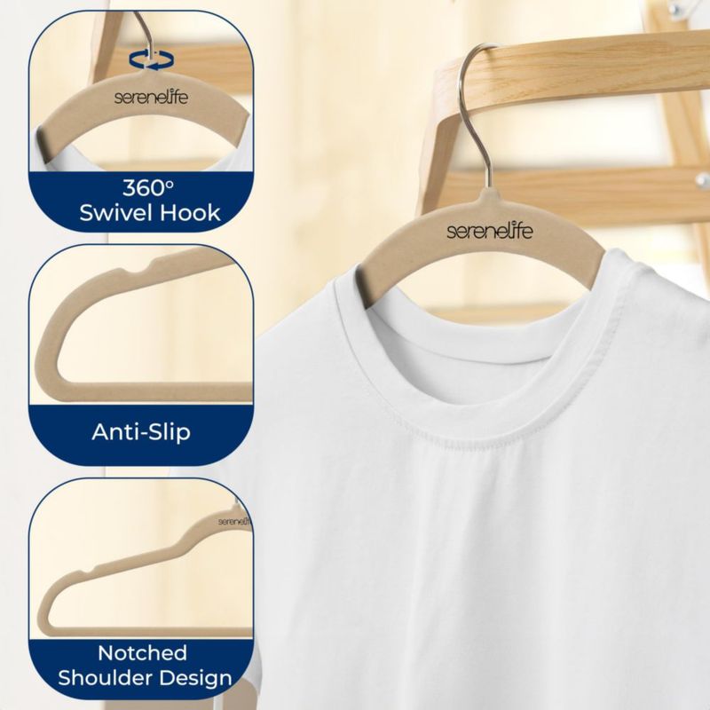 Set de 50 perchas de terciopelo SereneLife color marfil antideslizantes