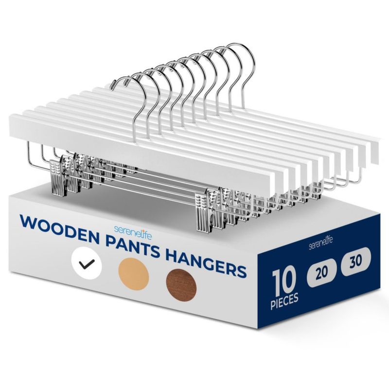 Percheros para pantalones SereneLife 36 cm paquete de 10 en madera blanca