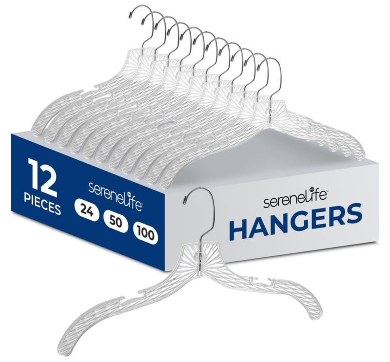 SereneLife Pack de 12 Perchas Transparentes Antideslizantes