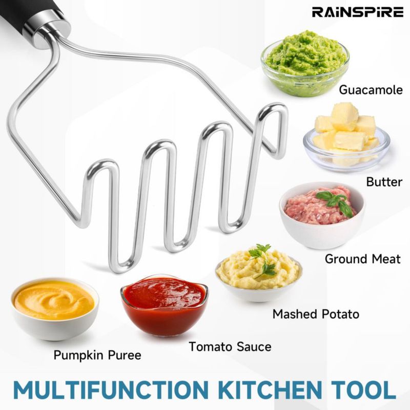 Machacador de alimentos Rainspire de acero inoxidable negro