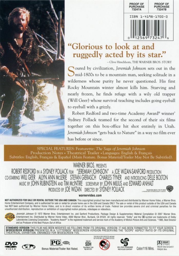 Película DVD Jeremiah Johnson – Warner Bros