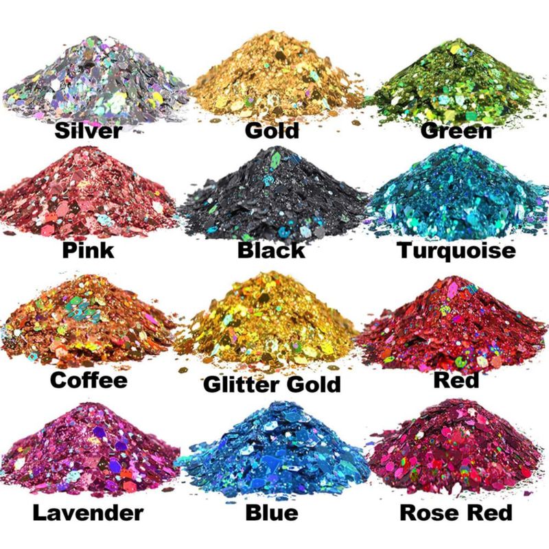 Brillantina HEMOER 12 colores 5 oz holográfica chunky