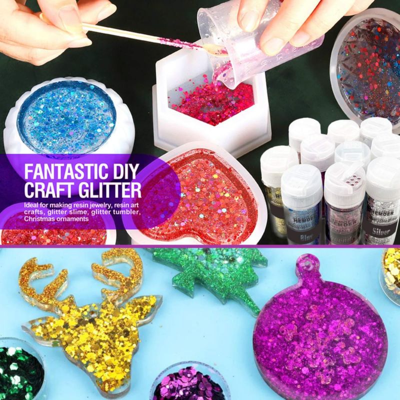 Brillantina HEMOER 12 colores 5 oz holográfica chunky