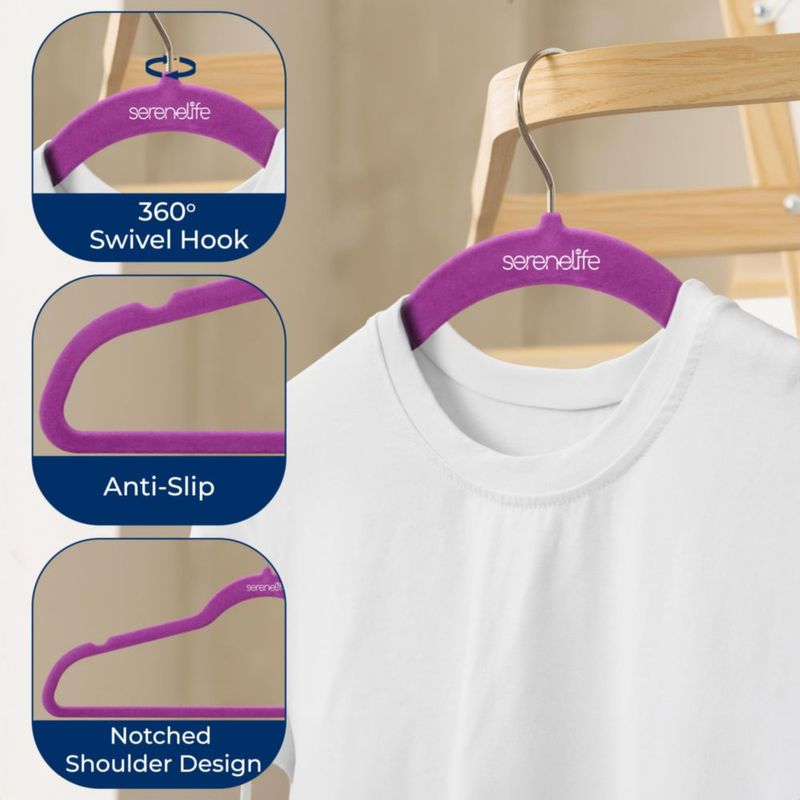 Perchas de Terciopelo SereneLife Pack de 200 - Color Púrpura