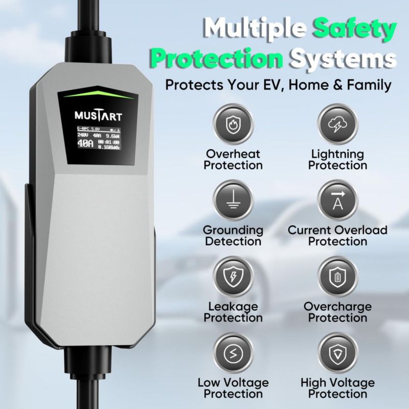 Cargador EV MUSTART 40A 240V NEMA 14-50 LCD 21 ft