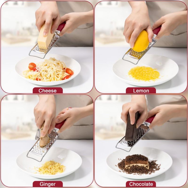 Rallador de Queso Rainspire de Acero Inoxidable con Mango Rojo