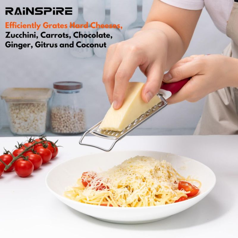 Rallador de Queso Rainspire de Acero Inoxidable con Mango Rojo