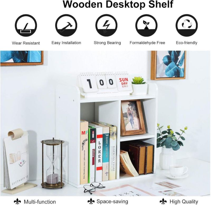 Estantería de escritorio de madera PAG 42 × 19 × 17 cm – Organizador