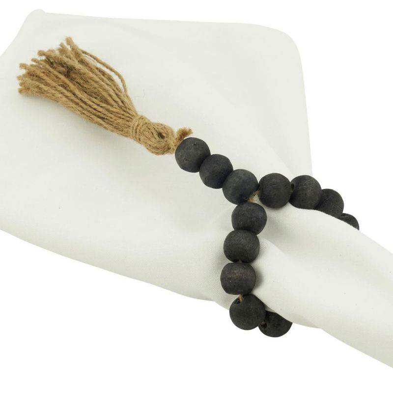 Juego de 4 anillos para servilleta SARO LIFESTYLE 4 cm de madera y yute con borla