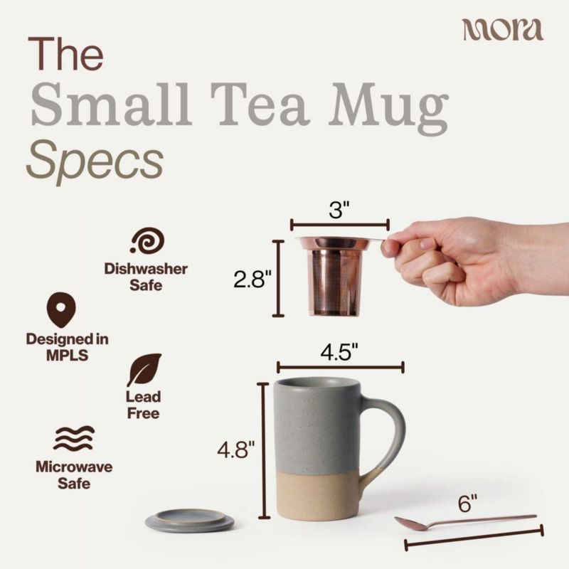 Taza de té de cerámica MORA con infusor de hojas sueltas cuchara y tapa 12 oz apta para microondas y lavavajillas - Esmalte mate rústico colador de té