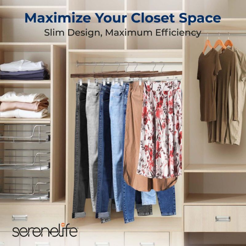 Perchas para pantalones SereneLife pack de 30 con clips de madera y gancho giratorio