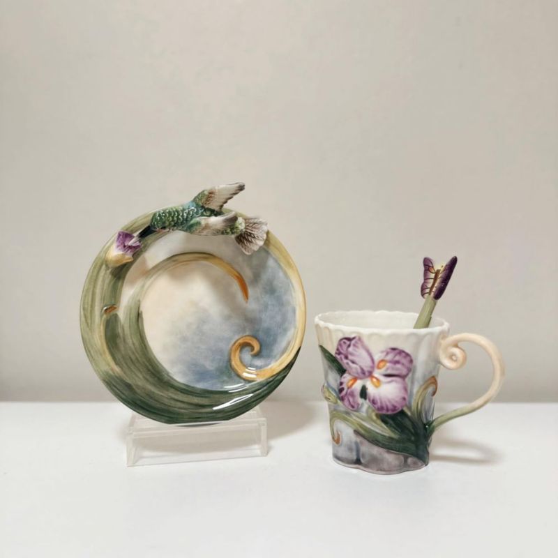Juego de taza de té Minigift 170 ml con diseño 3D pintado a mano – Regalo