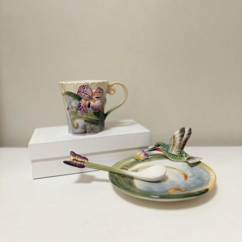 Juego de taza de té Minigift 170 ml con diseño 3D pintado a mano – Regalo