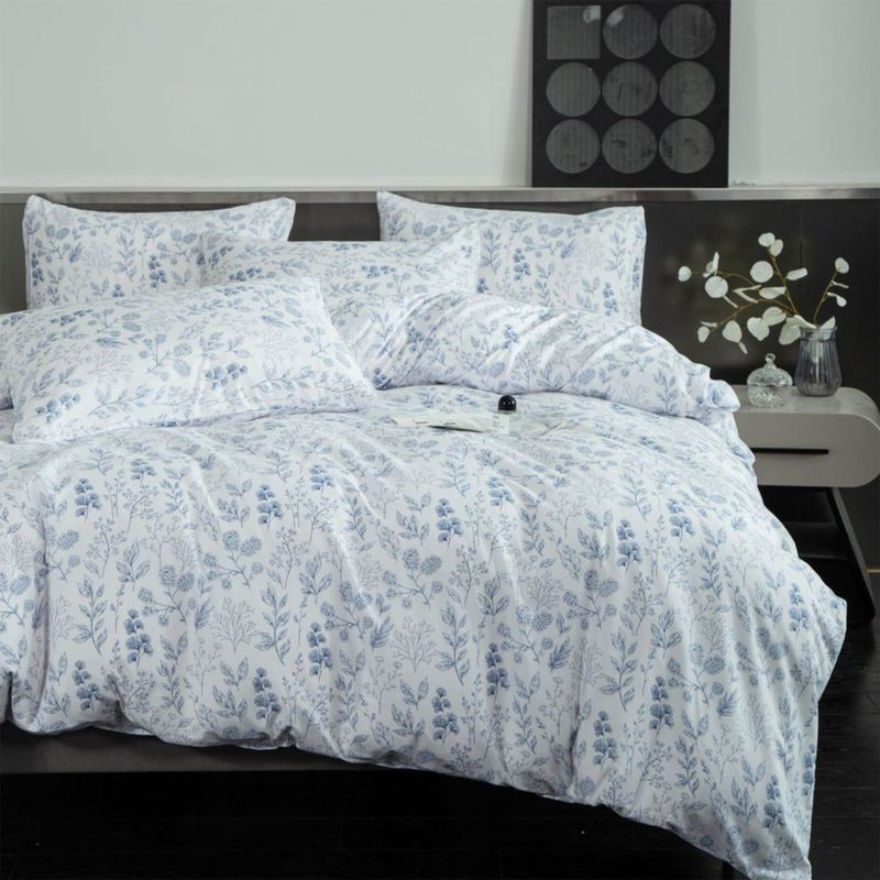 Juego de Edredón BUPIRD Queen Floral 3 Piezas Azul