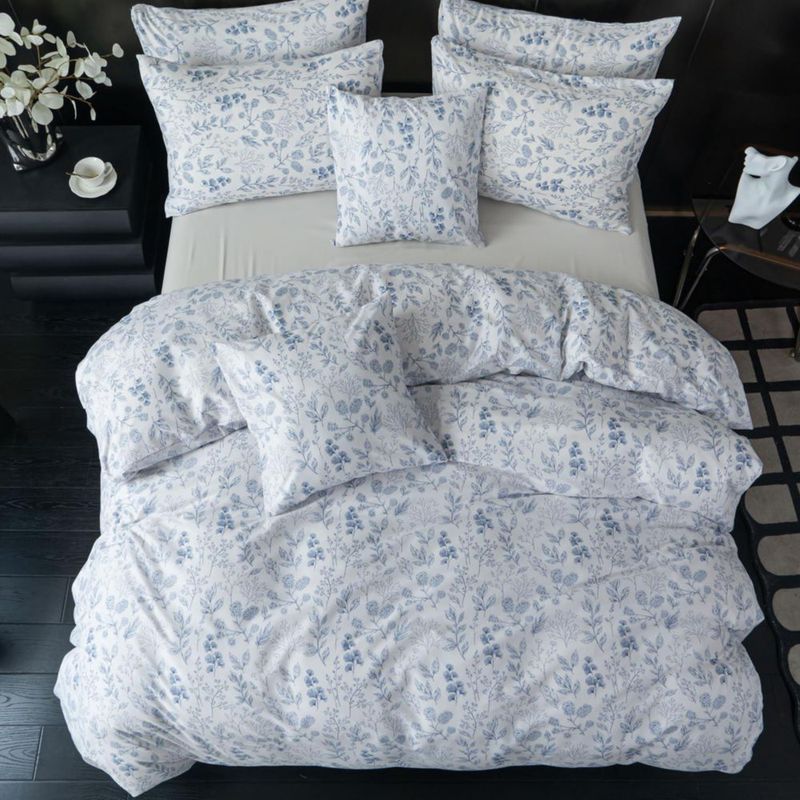 Juego de Edredón BUPIRD Queen Floral 3 Piezas Azul