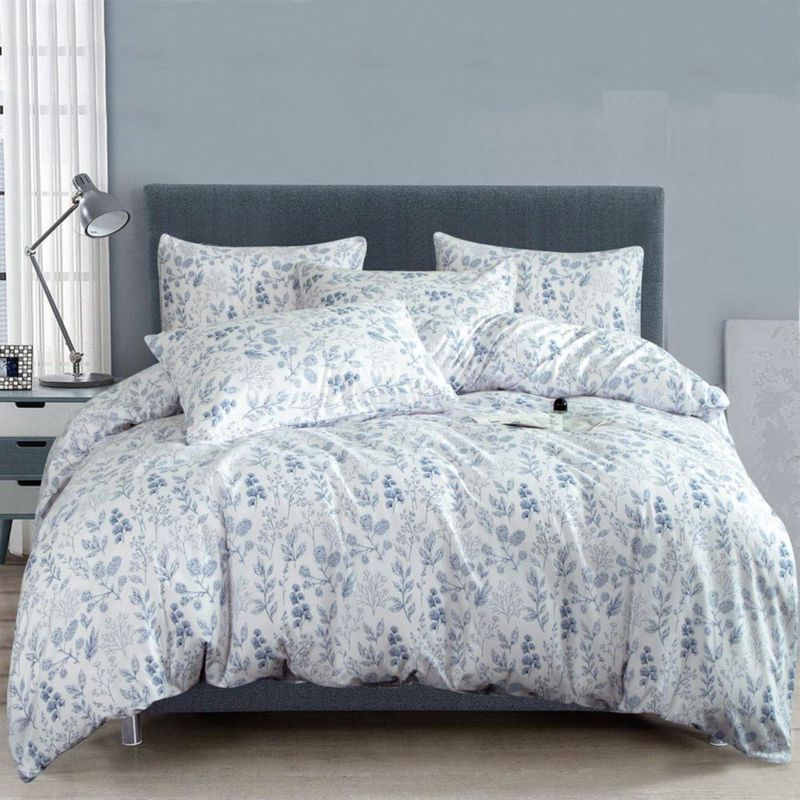 Juego de Edredón BUPIRD Queen Floral 3 Piezas Azul
