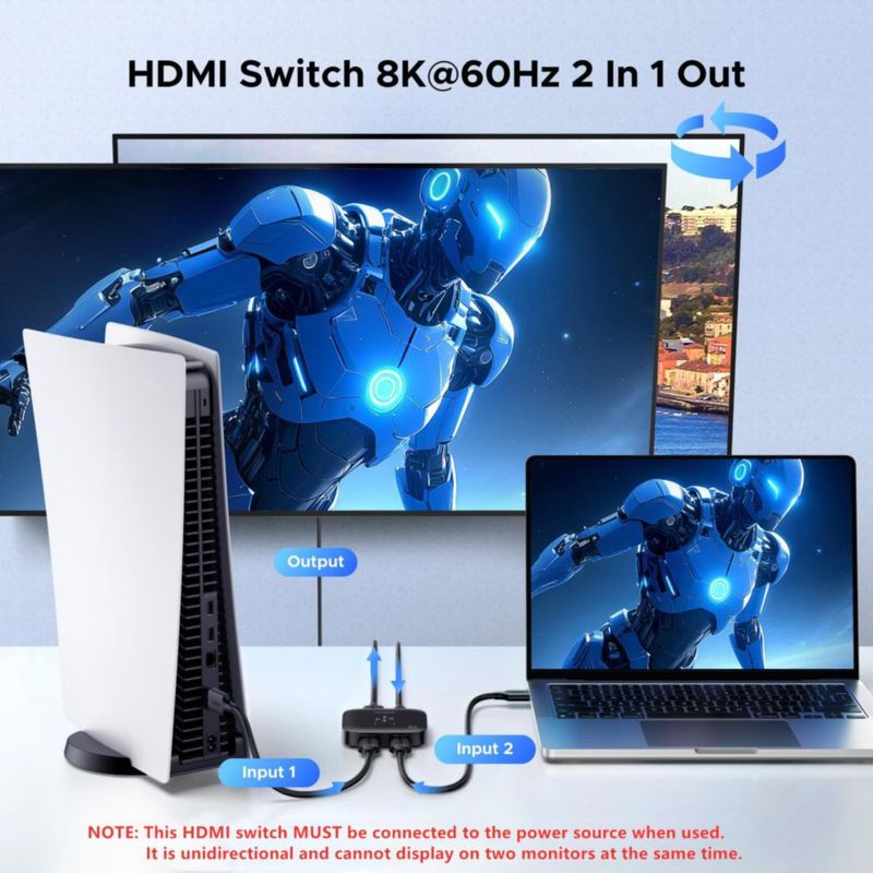 Conmutador HDMI UGREEN 2 entradas 1 salida 8K@60Hz VRR HDR10+