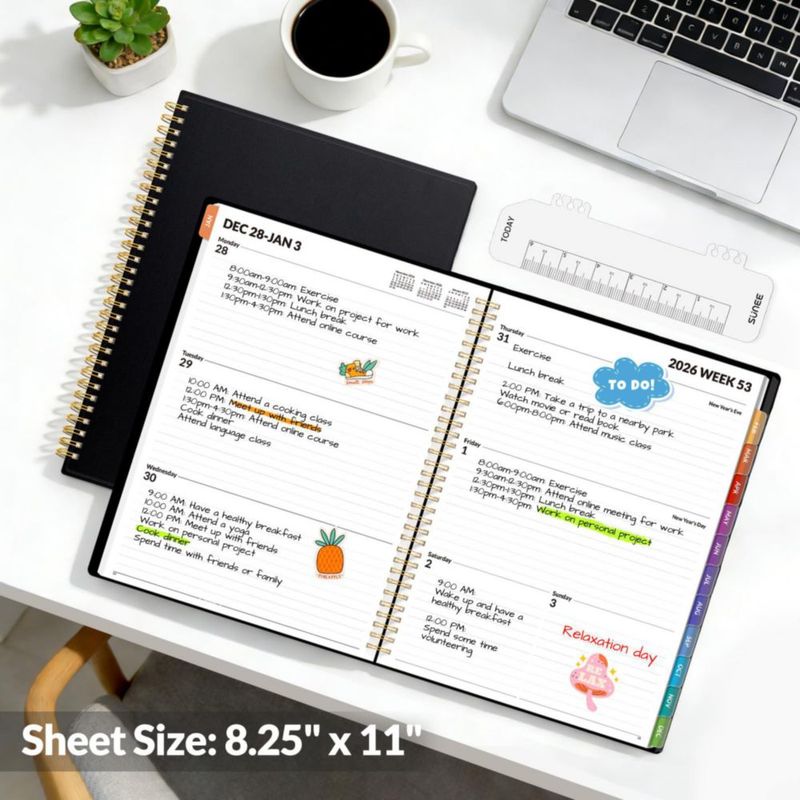 Agenda SUNEE 85" x 11" 2027 Espiral Negra
