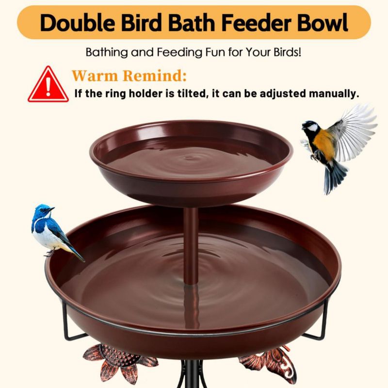 Baño para aves Daoeny 107 cm Vintage de metal con 2 cuencos