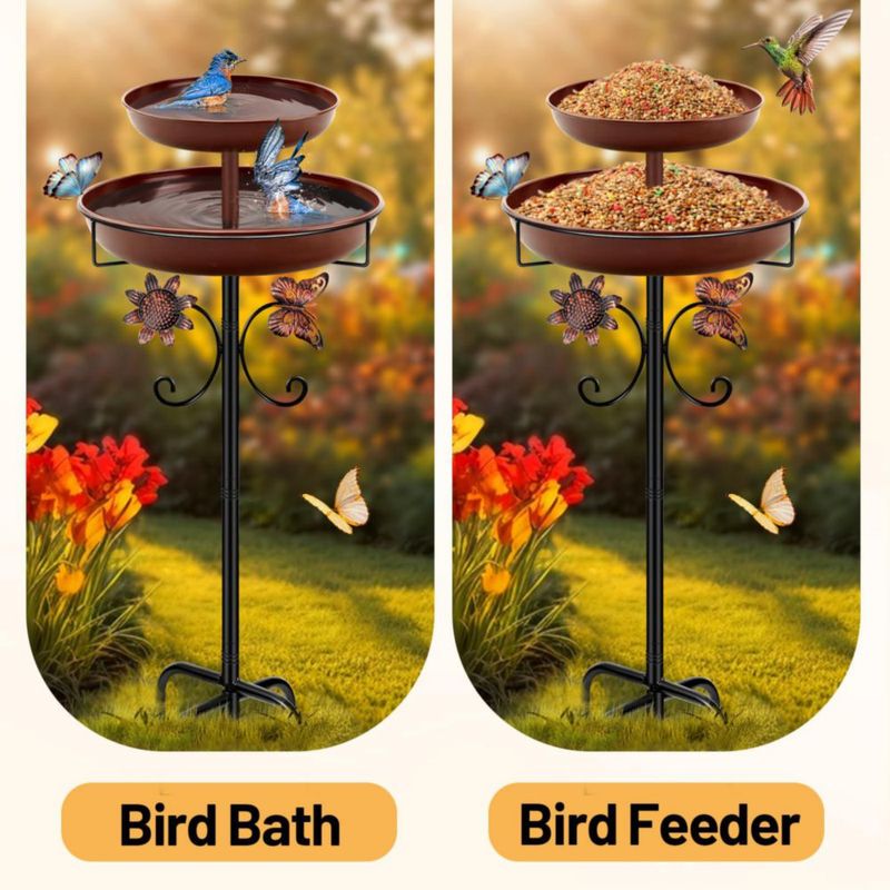 Baño para aves Daoeny 107 cm Vintage de metal con 2 cuencos