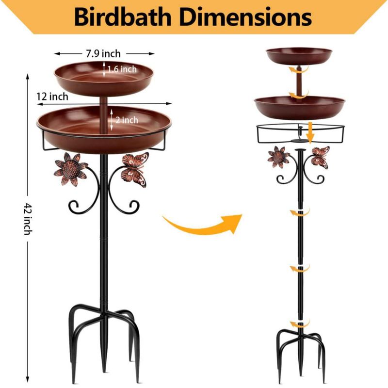 Baño para aves Daoeny 107 cm Vintage de metal con 2 cuencos