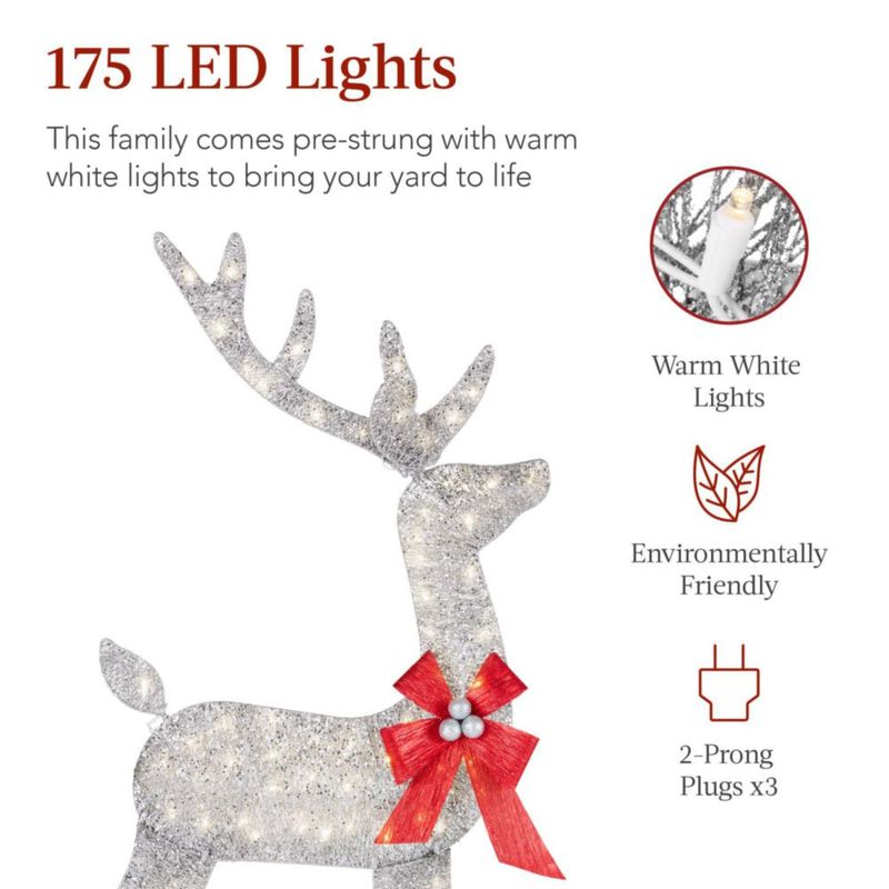 Conjunto de Renos Best Choice Products 122 cm 175 LED Plateado