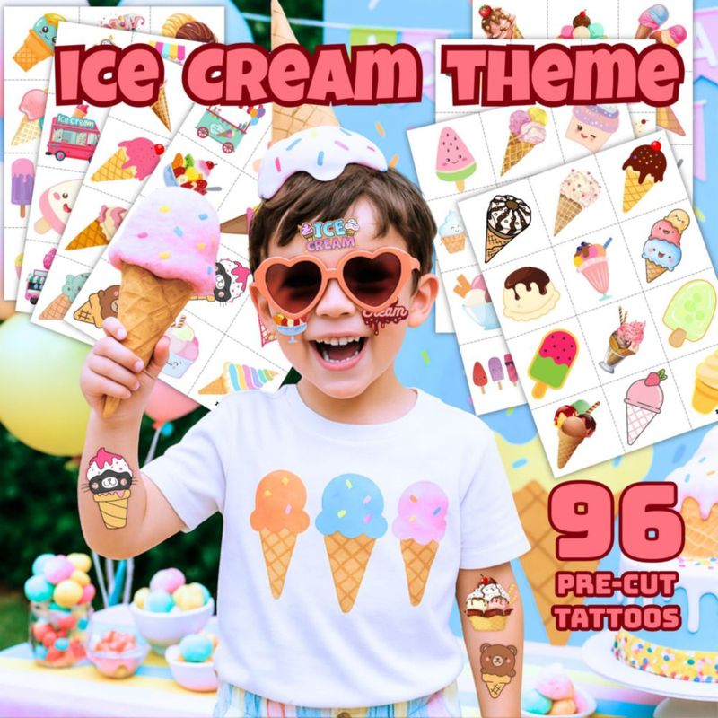 Tatuajes Temporales de Helado 96 Piezas Pre‑Cortadas para Niños