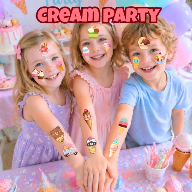 Tatuajes Temporales de Helado 96 Piezas Pre‑Cortadas para Niños