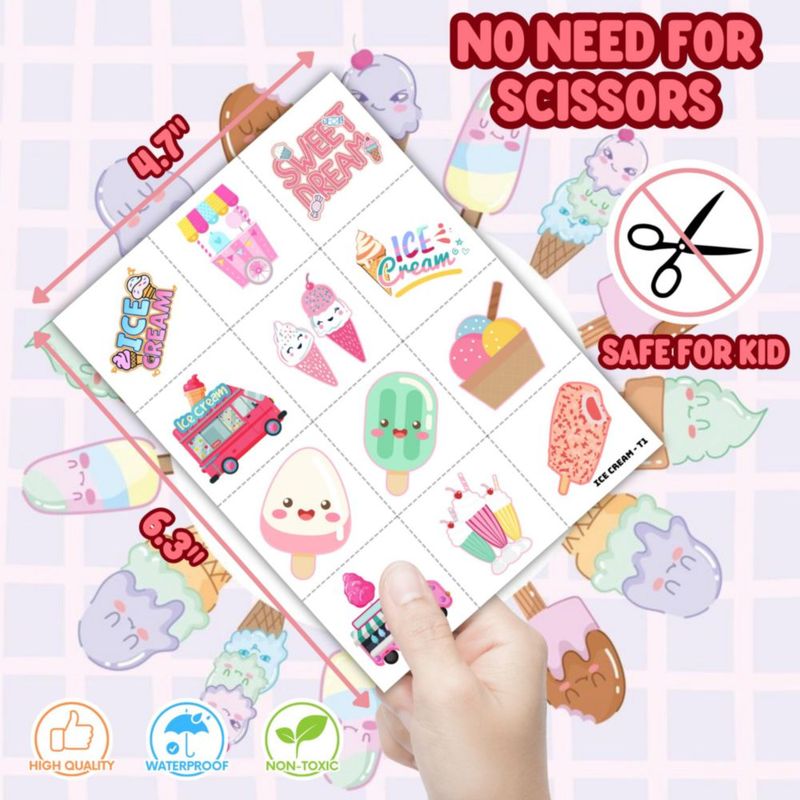 Tatuajes Temporales de Helado 96 Piezas Pre‑Cortadas para Niños