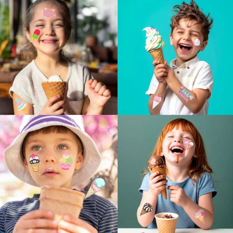 Tatuajes Temporales de Helado 96 Piezas Pre‑Cortadas para Niños