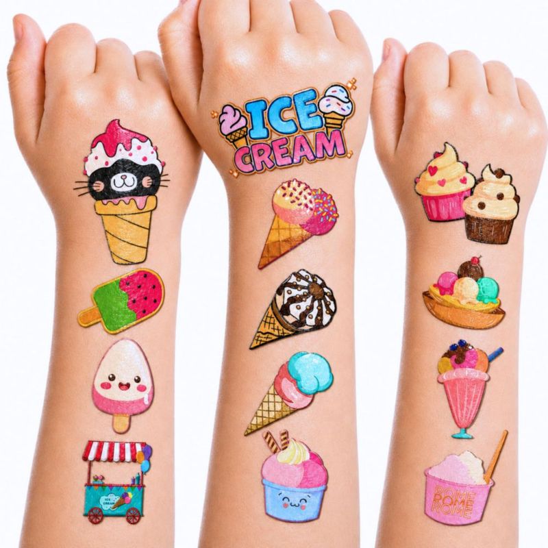 Tatuajes Temporales de Helado 96 Piezas Pre‑Cortadas para Niños