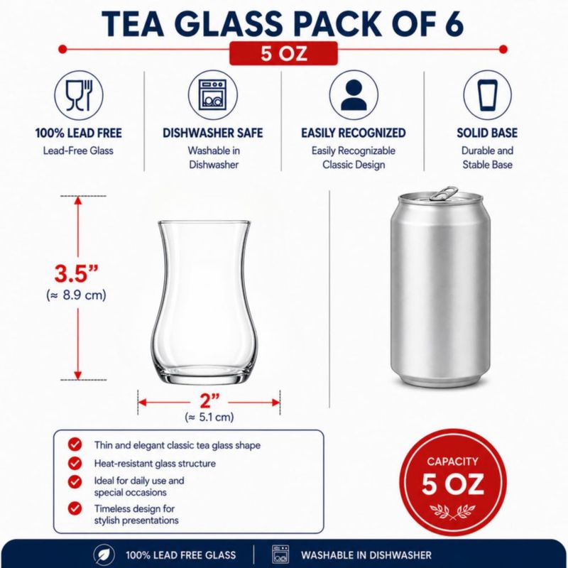 Juego de 6 vasos de té yersiz de 120 ml con cintura estrecha