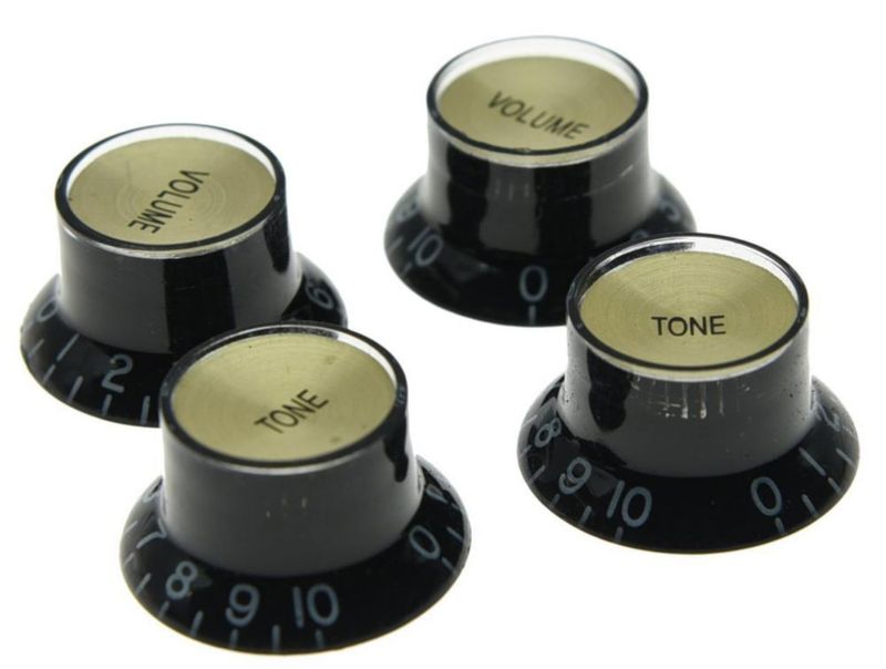 Juego de 4 perillas reflectoras LP para guitarra Dopro negras con tapa dorada tipo sombrero compatibles con SG y Epiphone Les Paul