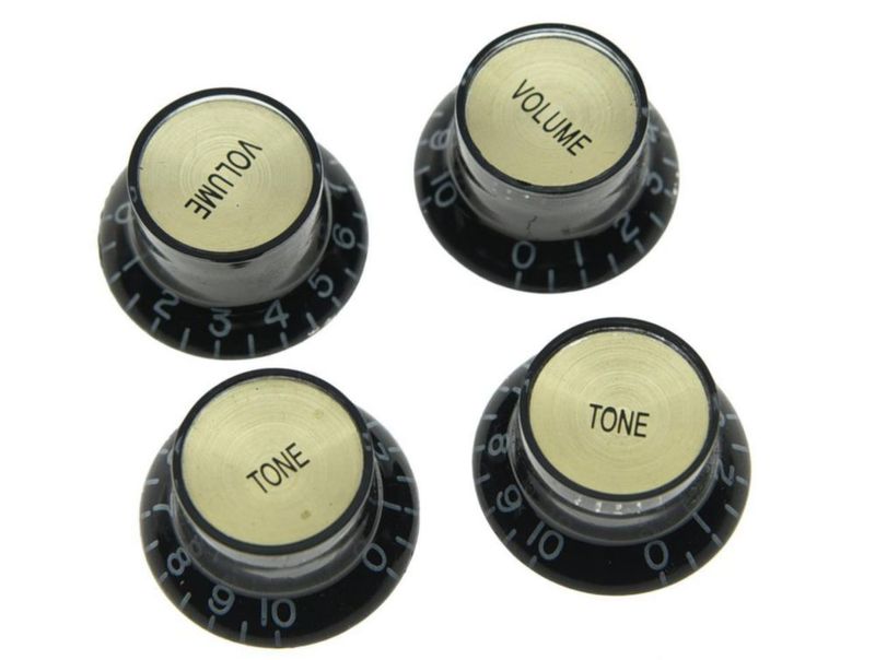 Juego de 4 perillas reflectoras LP para guitarra Dopro negras con tapa dorada tipo sombrero compatibles con SG y Epiphone Les Paul