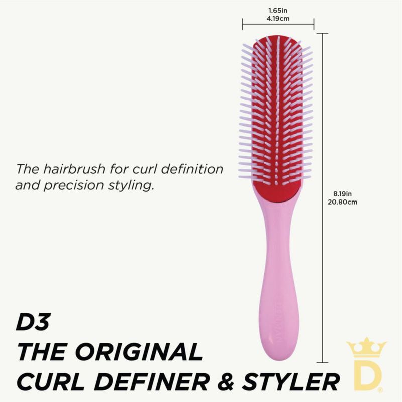 Cepillo Denman D3 de 7 filas rosa para peinar cabello rizado
