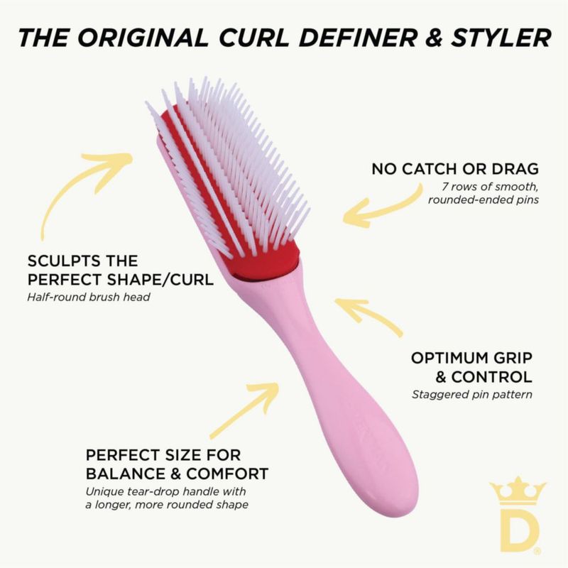 Cepillo Denman D3 de 7 filas rosa para peinar cabello rizado