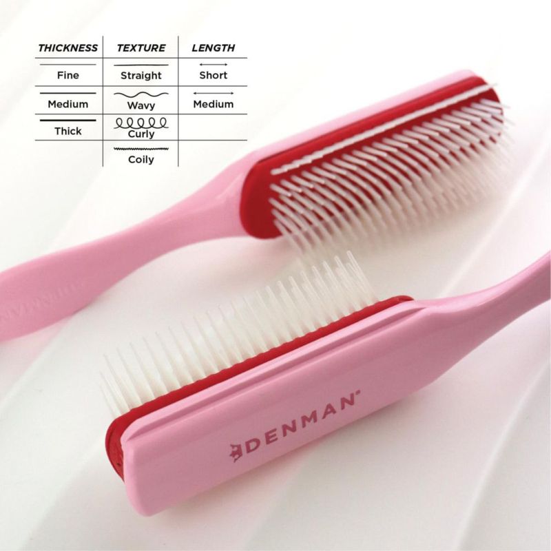 Cepillo Denman D3 de 7 filas rosa para peinar cabello rizado