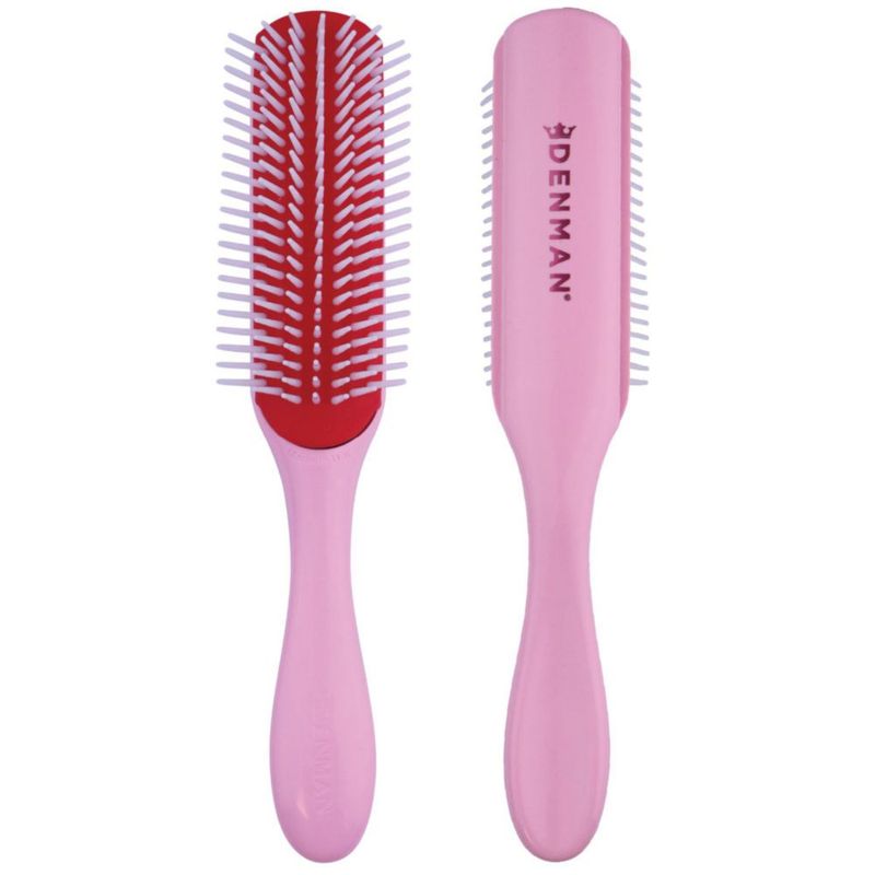 Cepillo Denman D3 de 7 filas rosa para peinar cabello rizado