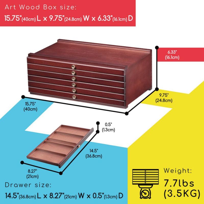 Cajonera MEEDEN de 6 cajones 40 cm de haya para almacenamiento de arte