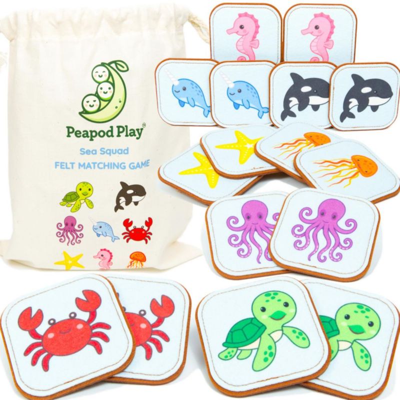 Juego de Emparejar Peapod Play de Criaturas Marinas en Fieltro - 16 piezas