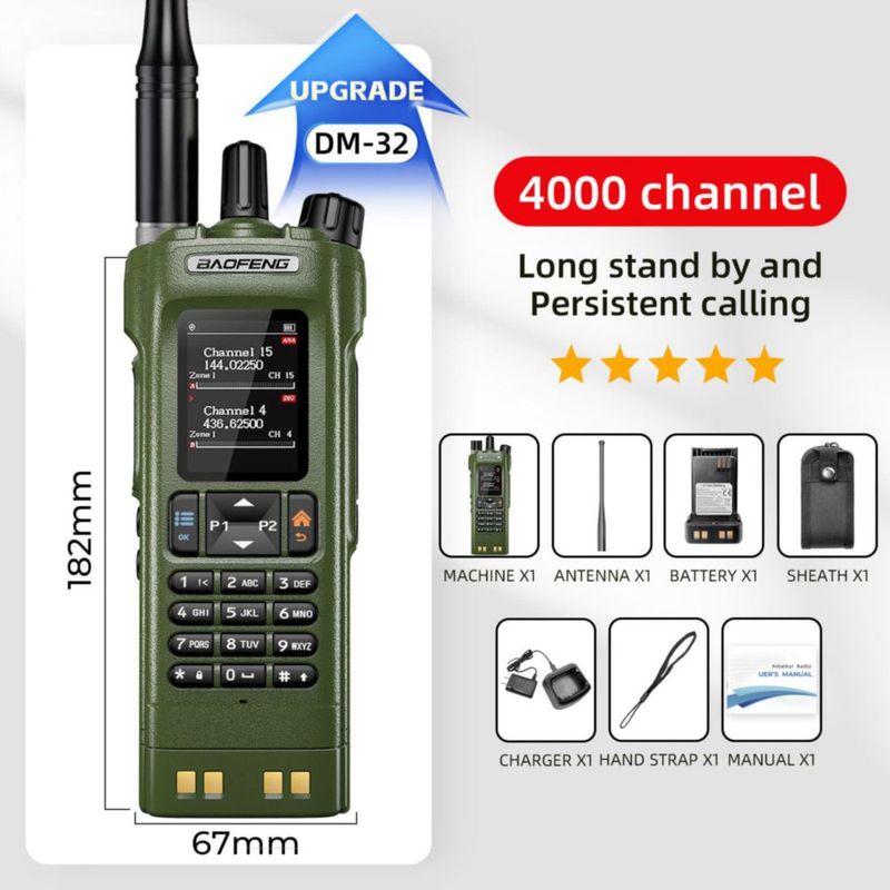 Radio de Dos Vías BAOFENG DM32 DMR 10W GPS Tipo-C