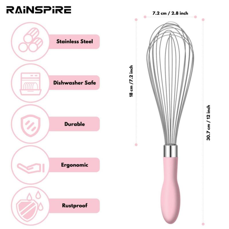 Batidor Rainspire de 30 cm Acero Inoxidable con Mango Rosa