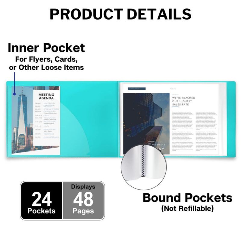 Carpeta de Portafolio Dunwell 8.5x11 Aqua 24 Bolsillos de Poliéster
