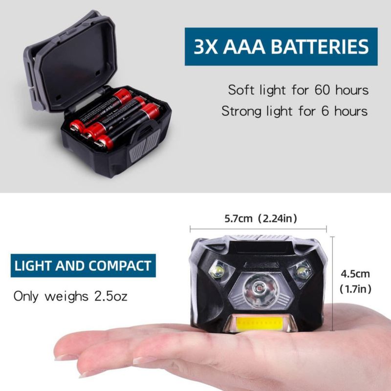 Linterna frontal KunHe paquete de 2 luz roja/blanca para exteriores