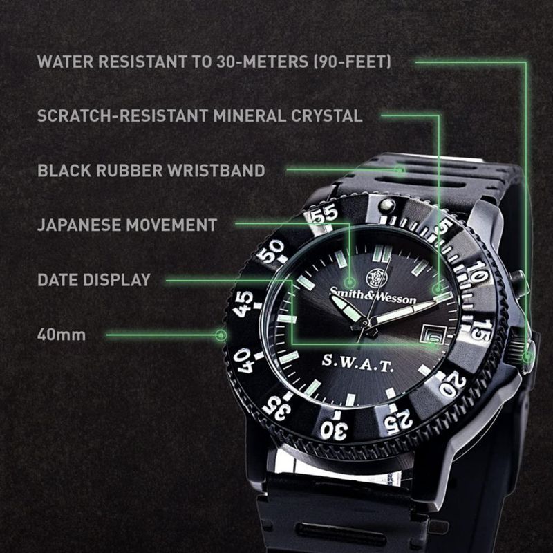 RELOJ Smith & Wesson 40 mm Resplandor Trasero SWAT