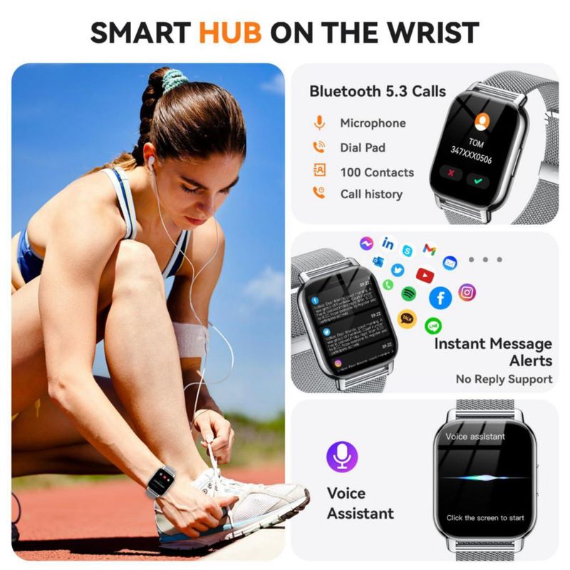 Reloj Inteligente Kriutefy 185'' Bluetooth IPX8 Plateado