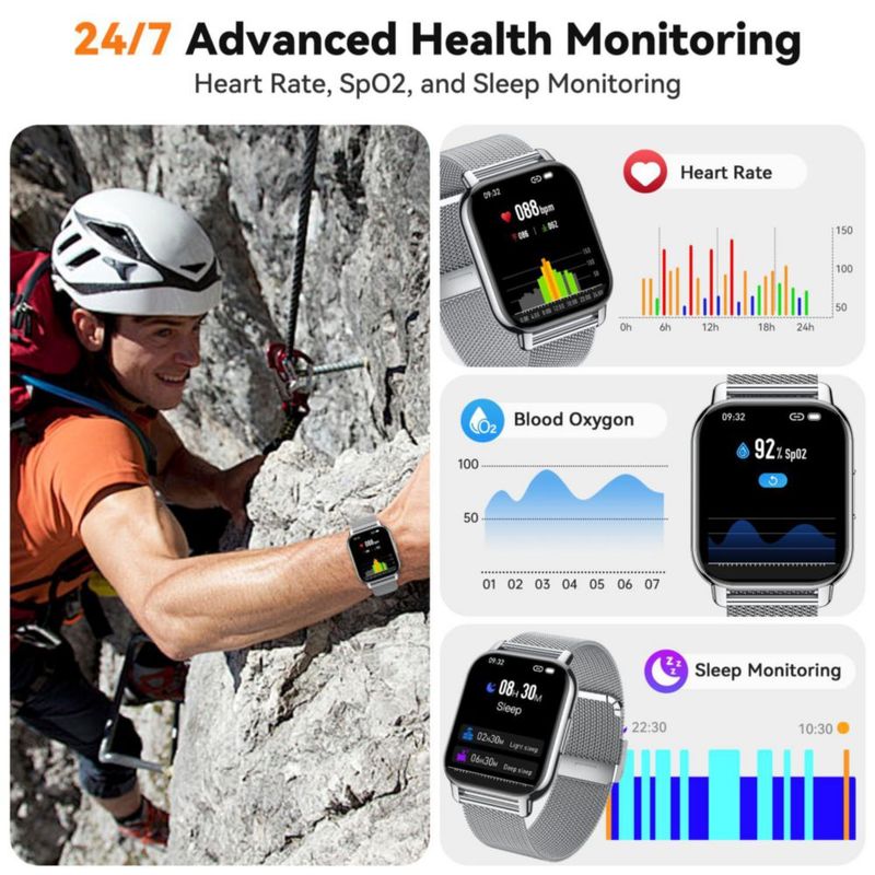 Reloj Inteligente Kriutefy 185'' Bluetooth IPX8 Plateado